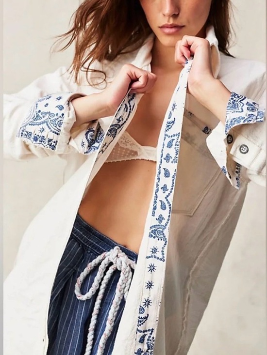 We The Free Tops - NWOT Free People We The Free Two To One Shirt Ivory Combo Size Large